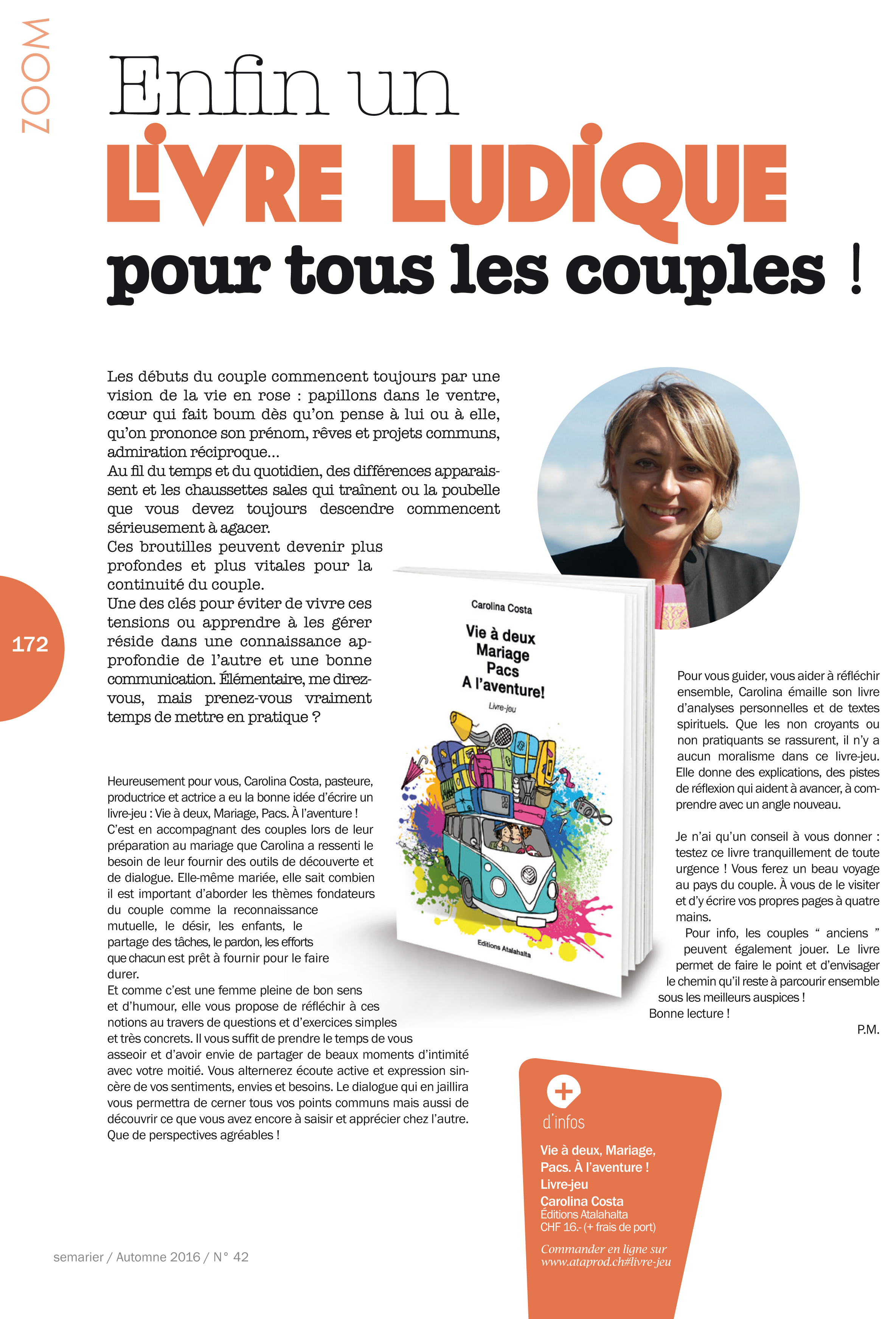 Article de presse et média : Se marier d'automne 2016 Vie à deux, Mariage, Pacs. A l'aventure - Ma femme est pasteure