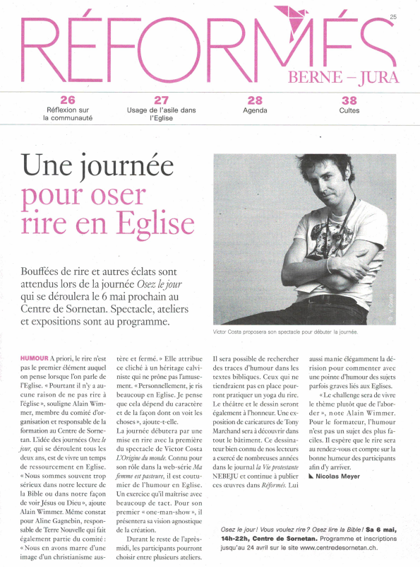 Article de presse et média : Réformés Berne-Jura du 24 mars 2017 - Ma femme est pasteure