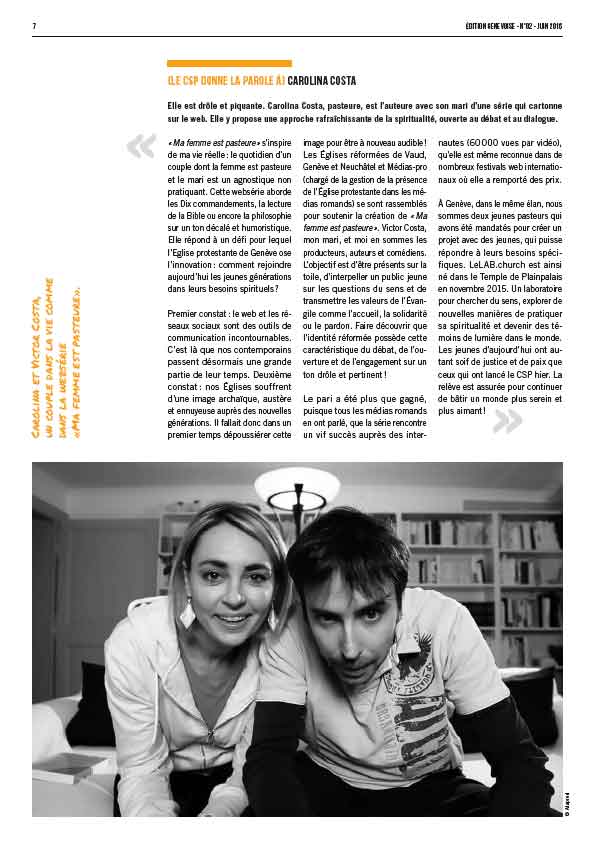 Article de presse et média : csp de juin 2016 - Ma femme est pasteure