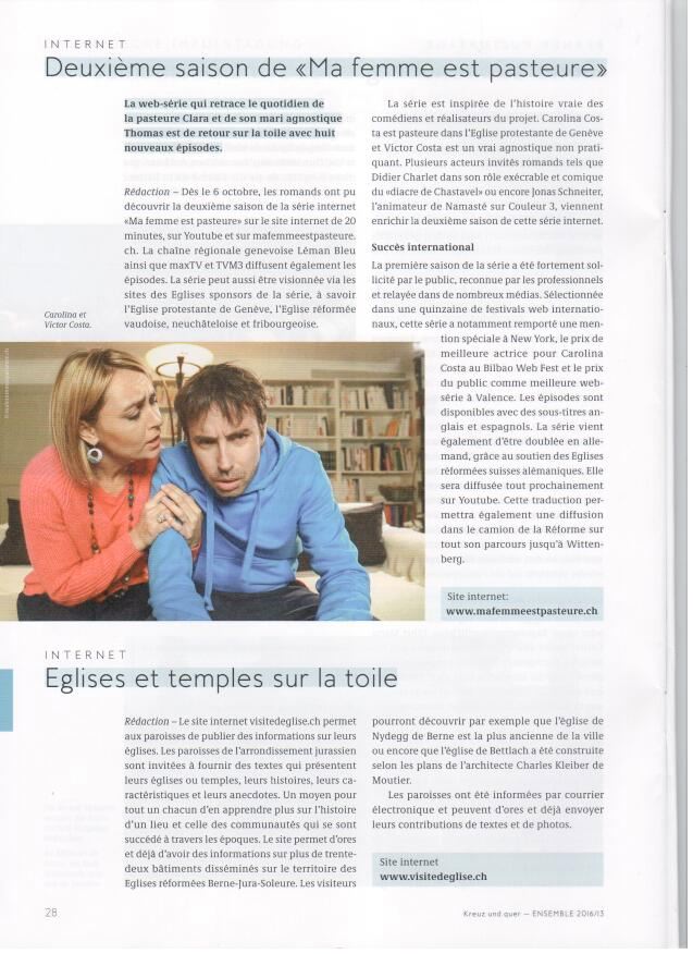 Article de presse et média : Ensemble de novembre 2016 - Ma femme est pasteure